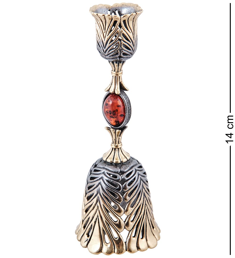 AM-3953 Колокольчик-подсвечник «Лебединое перышко» (латунь, янтарь)