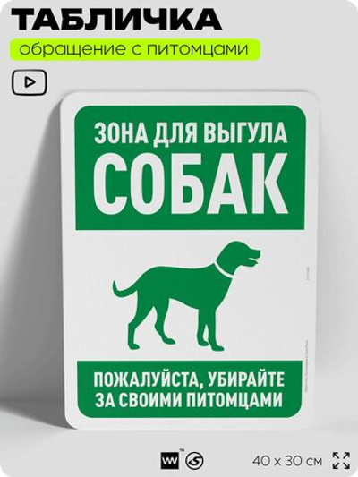 Табличка "Зона для выгула собак" на дверь и забор, для двора, дома, подъезда, 40х30 см, Silver Plane x Айдентика Технолоджи