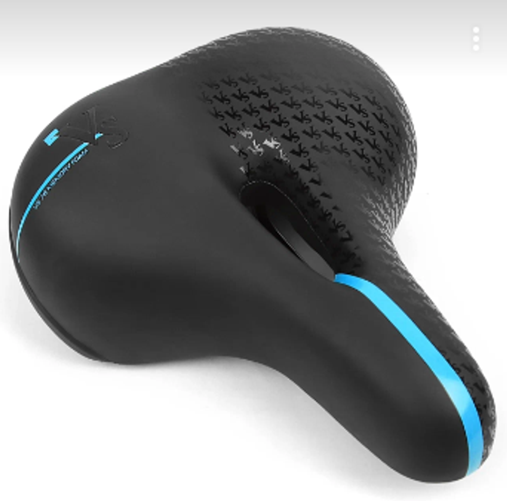 Седло комфортное, 250*200мм,с отверстием,  черное, надпись синим Vinca Sport VS 76 black/blue