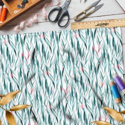 Ткань ниагара плотные синеватые листья ивы на белом фоне