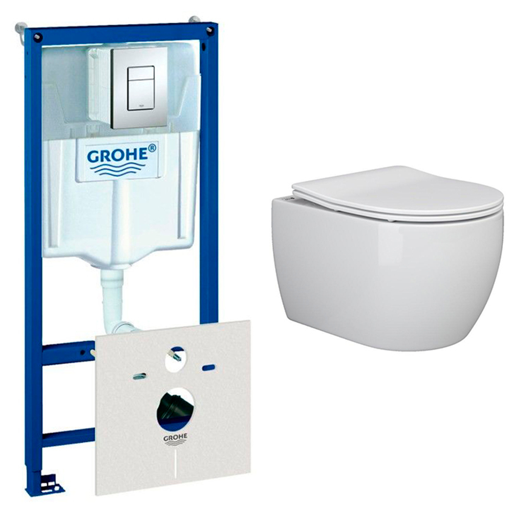Комплект подвесной безободковый унитаз Ceramica Nova Play Rimless CN3001 с сиденьем микролифт + Grohe Rapid SL 38775001