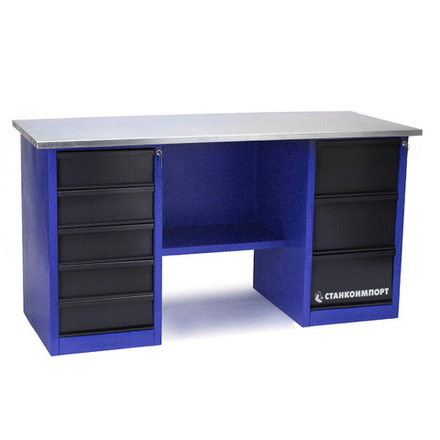 Стол для слесарных работ 1600 мм 2 тумбы (тумба с 3-мя ящиками, тумба с 5-ю ящиками) без экрана