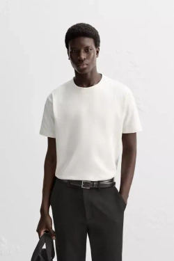 ZARA ФУТБОЛКА ИЗ ПЛОТНОЙ ТКАНИ, ЭКРЮ