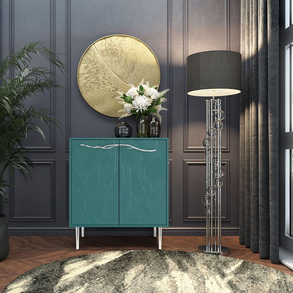 Комод Арт Колор leaves Стайл Сильвер с 2 полками Пастельный-синий