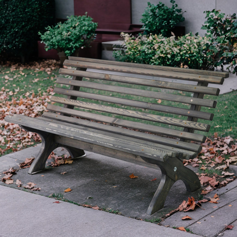 Скамейка садовая Осло со спинкой деревянная для сада из массива сосны, графит