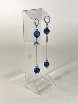 Серьги подвески лазурит с палочкой и листиком