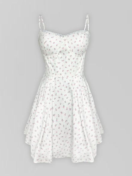 Платье ERS короткое на лямках в цветок с пышной юбкой