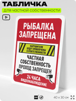 Табличка для частной территории "Рыбалка запрещена, частная собственность", на дом, для участка, организаций, предупреждающая, 40х30 см, Silver Plane x Айдентика Технолоджи