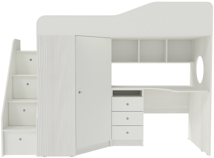 Кровать-чердак КарИВи Кадет 1 с универсальной лестницей Белое Дерево Белый