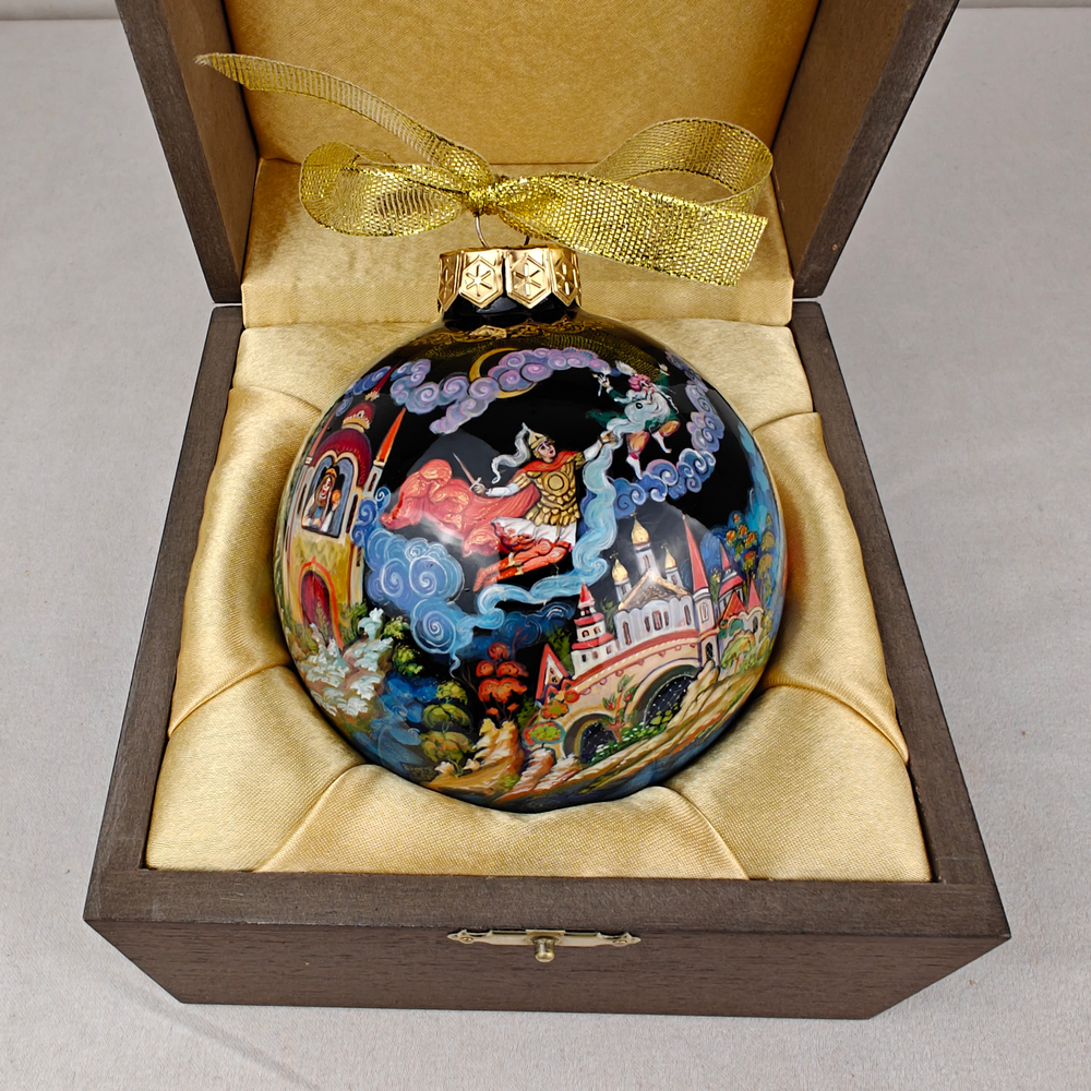 Шар новогодний с круговой росписью "Пушкин. Лукоморье" в футляре