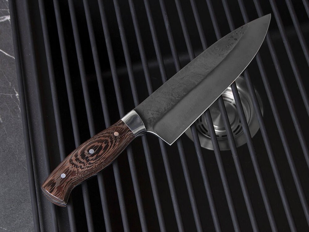 Кухонный нож "Шеф" со следами ковки, сталь Х12МФ, рукоять венге