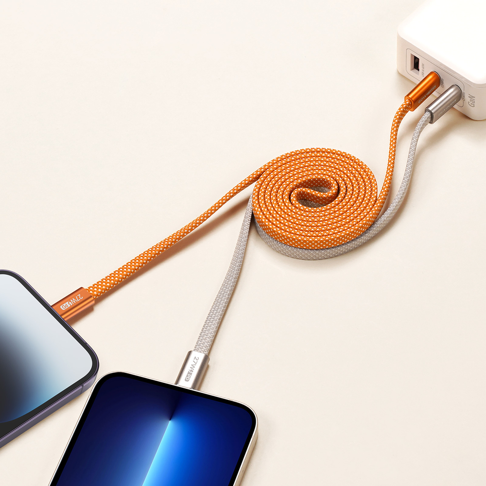 Магнитный кабель оранжевого цвета для быстрой зарядки 27W, длина 100см (1м) с разъемом Type C на Lightning, серия AUTO Series Aluminum от Dux Ducis