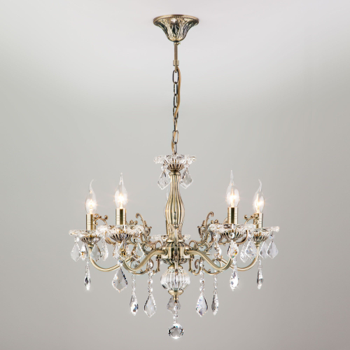 Люстра с хрусталем в классическом стиле 3281/5 античная бронза / прозрачный хрусталь