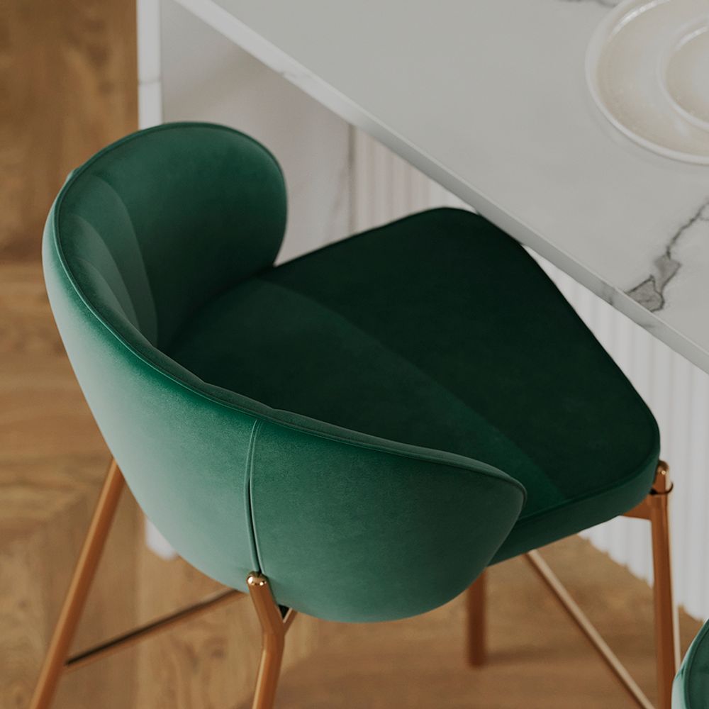 Стул барный Coral, велюр, темно-зеленый