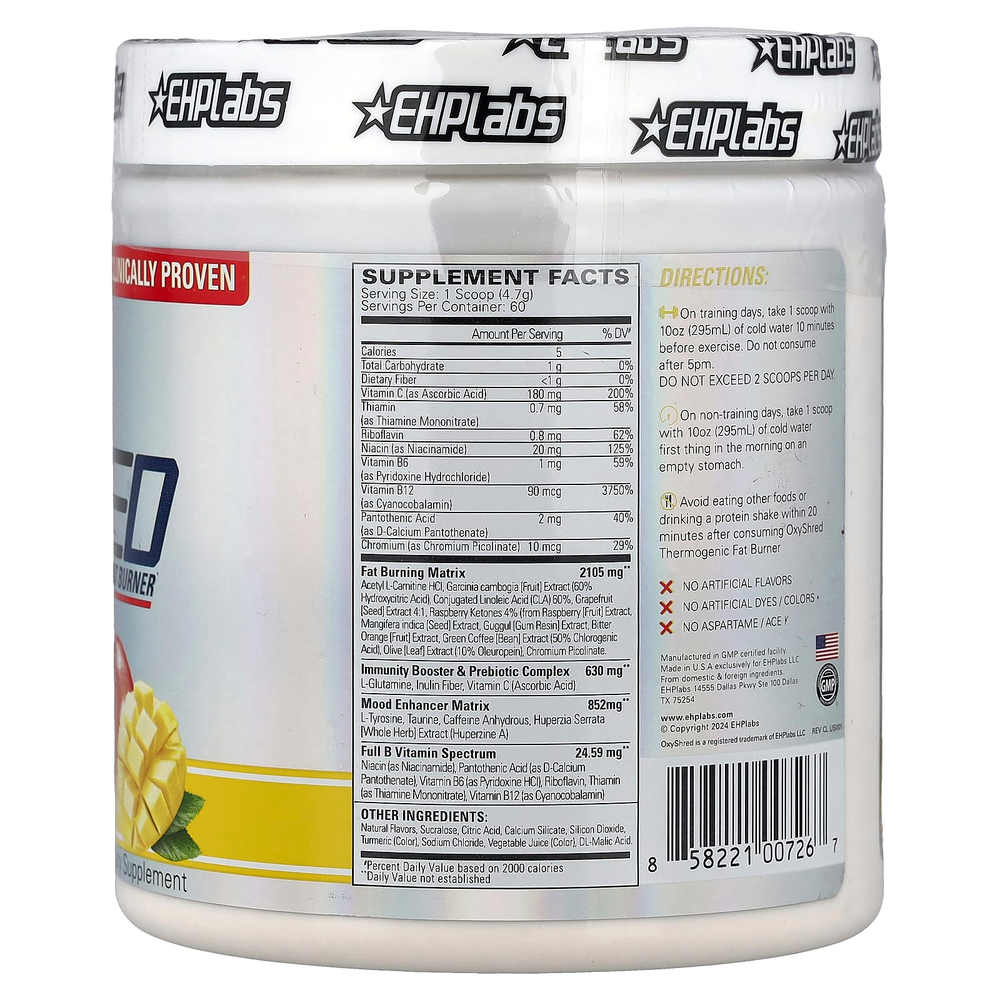 EHPlabs, OxyShred, термогенный жиросжигатель, со вкусом манго, 282 г (9,95 унции)