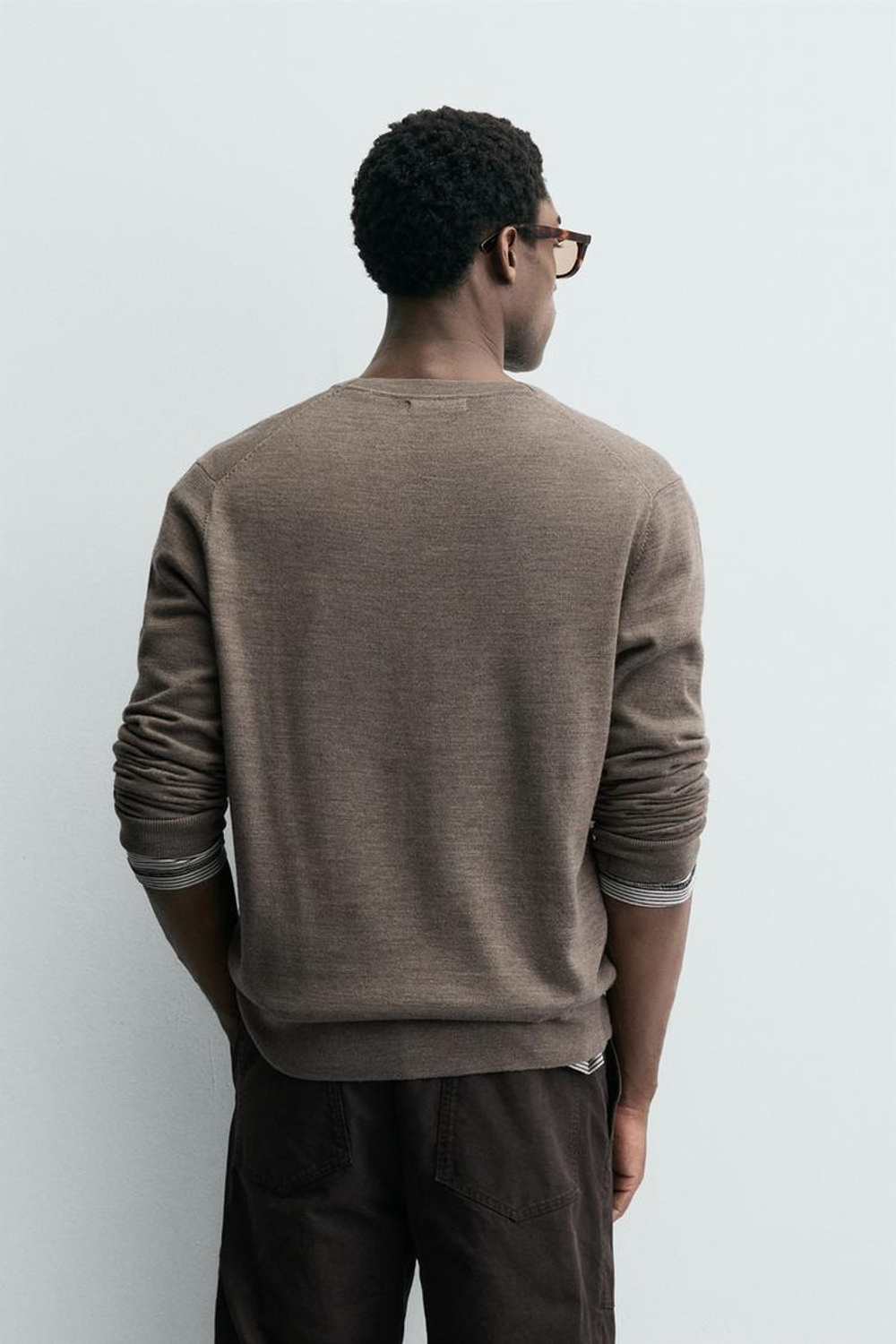 ZARA КАРДИГАН ИЗ 100% ШЕРСТИ, СЕРОВАТО-КОРИЧНЕВЫЙ