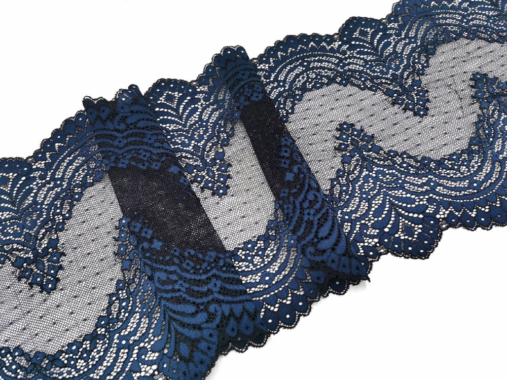 Эластичное кружево, 23см, темно-синее с черным, (Арт: EK-2613), м