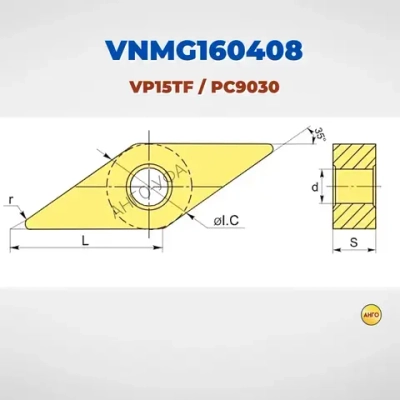 Пластина твердосплавная VNMG160408 PC9030 VP15TF / 10 штук / сменная Ромбическая 35 гр. по металлу