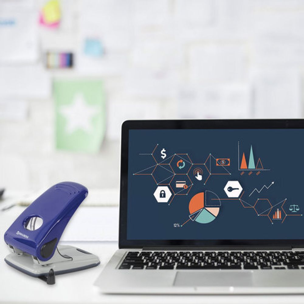 Дырокол металлический BRAUBERG "Style", до 50 листов, ассорти (синий/черный), 221278