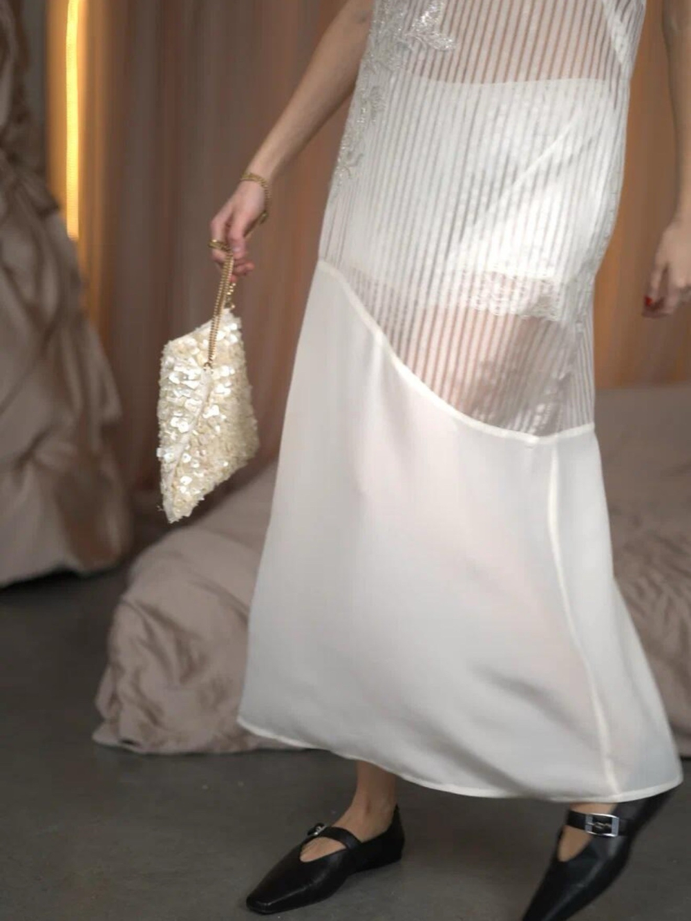 Шелковое платье с вышивкой молоко, мидакси, прозрачное