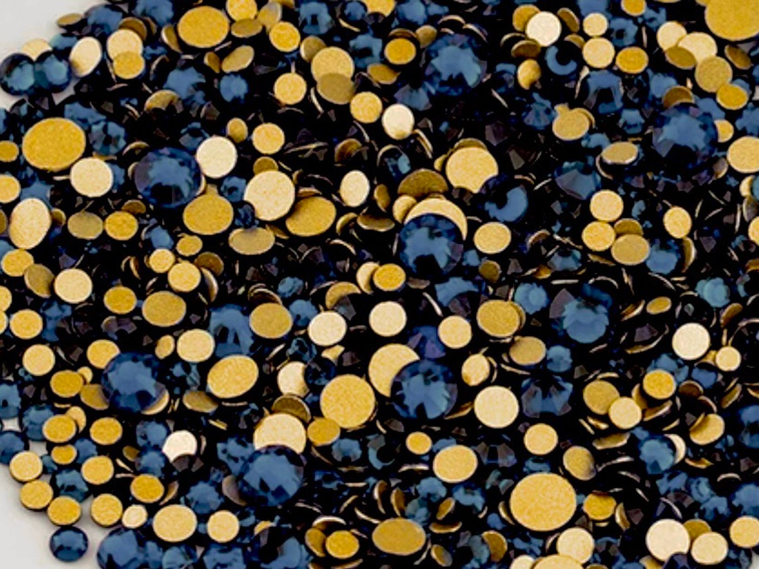 Стеклянные стразы  (размер микс) 1140шт, цвет темно-синий