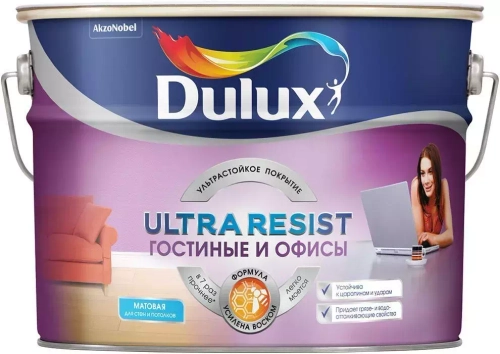 Краска для стен и потолков латексная Dulux Ultra Resist Для Гостиной и Офиса матовая база BC