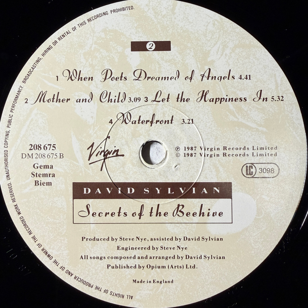 David Sylvian ‎– Secrets Of The Beehive (Англия 1987г.)
