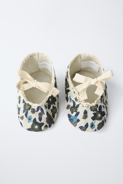 ZARA БАЛЕТКИ С БАНТОМ И ЦВЕТАМИ, НЕБЕЛЕНЫЙ