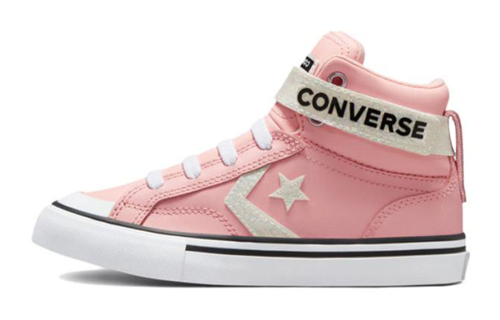 Big kids Converse Pro Blaze Strap high-top casual canvas shoes pink and white