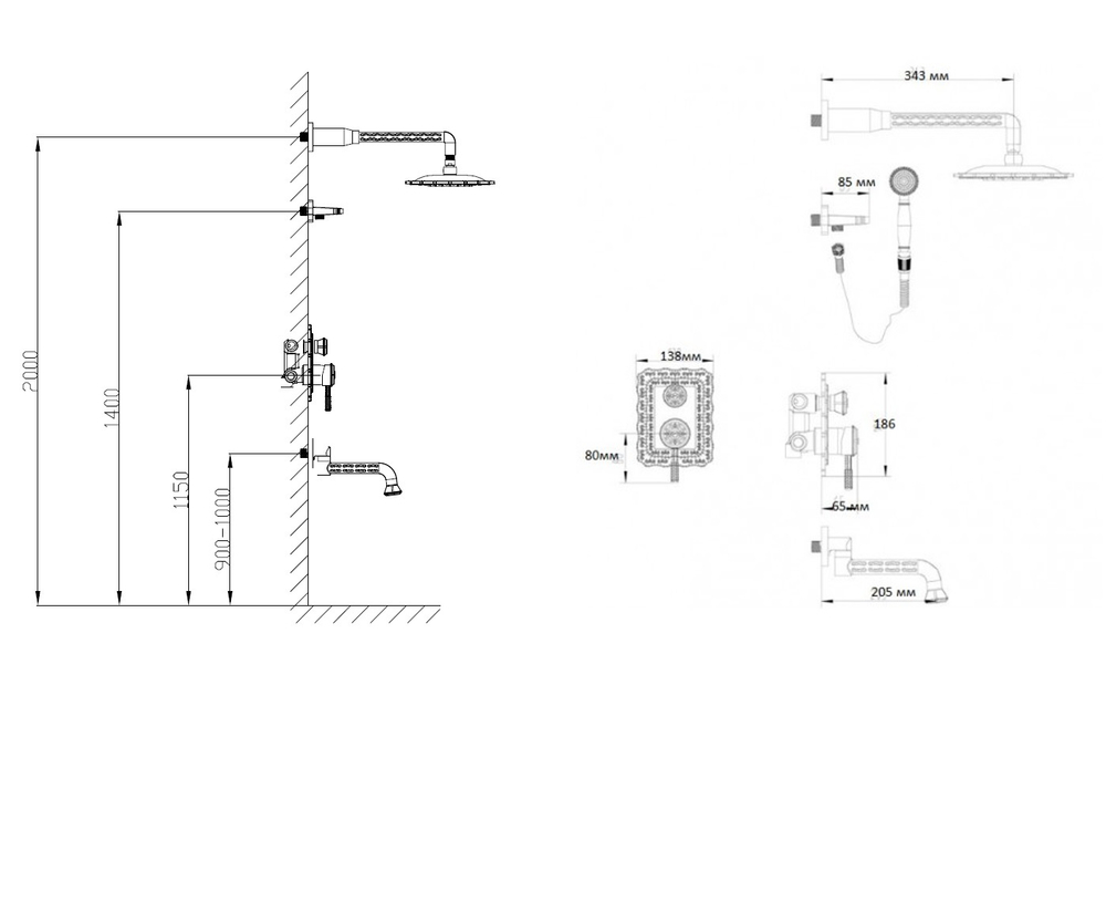 Душевая система встраиваемая  Bronze de Luxe WINDSOR 10137R душ "Круг"