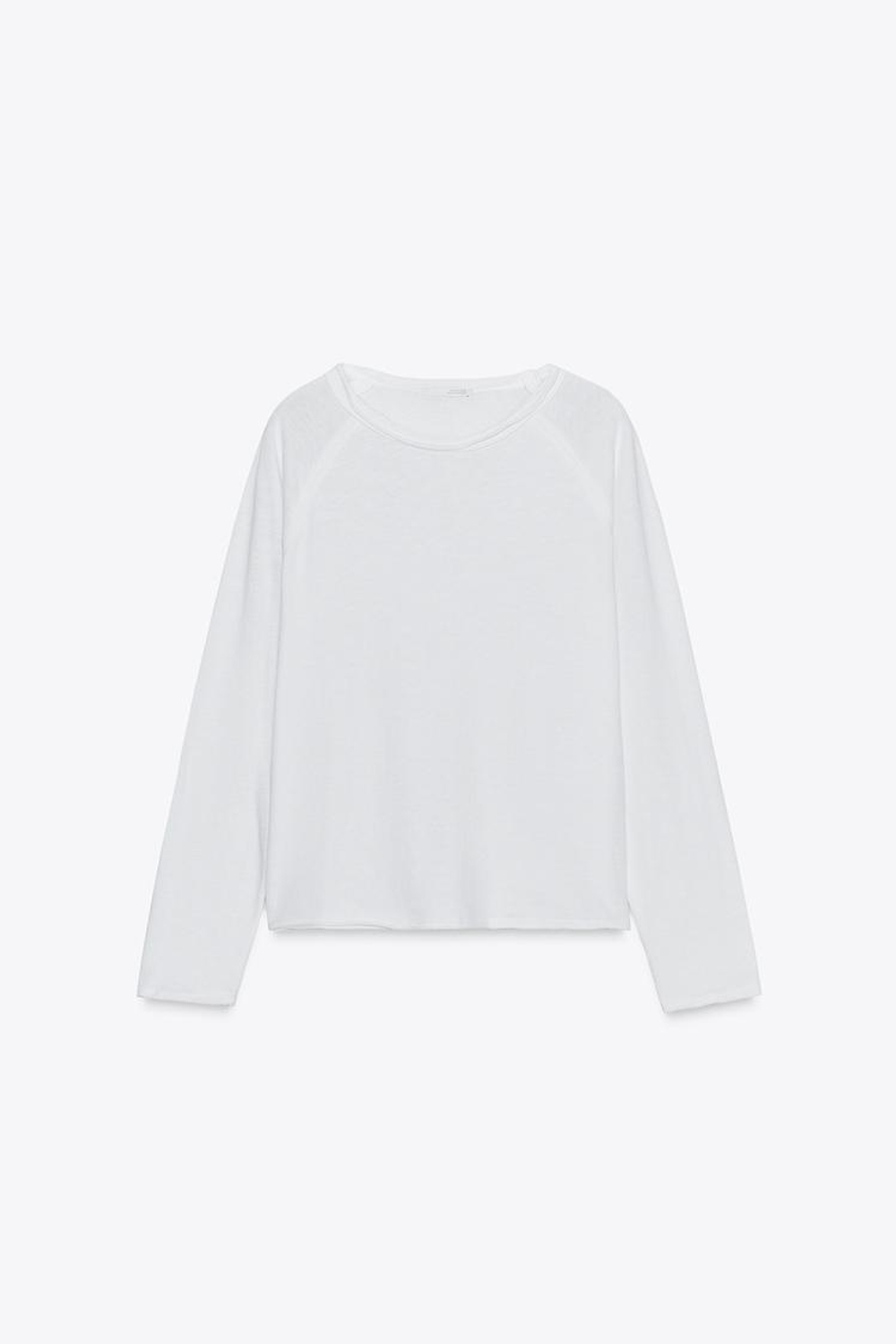 ZARA ФУТБОЛКА С ДЛИННЫМИ РУКАВАМИ, БЕЛЫЙ
