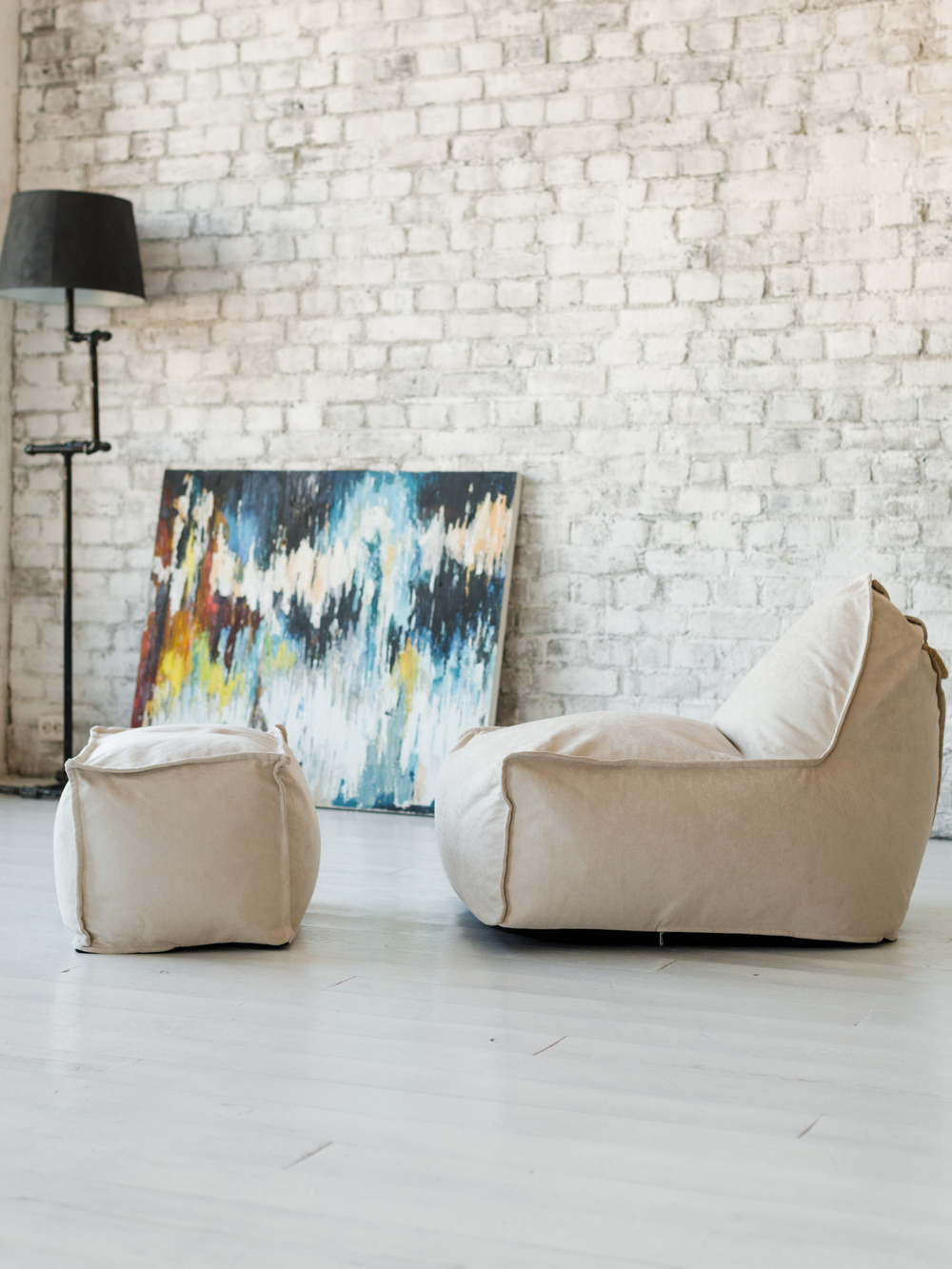 Кресло Манхеттен Светло-бежевое с Пуфом