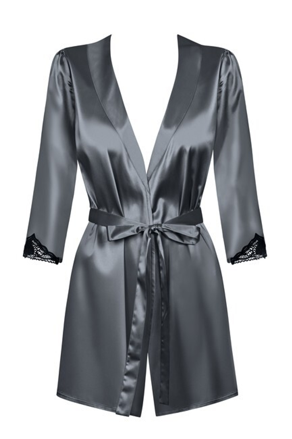 Серый атласный халатик с кружевом на рукавах Satinia Robe SM (42-44) (Цвет: серый)