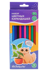 Карандаши цветные ПандаРог Творческие Котики, 12 цветов, пластиковые, шестигранные