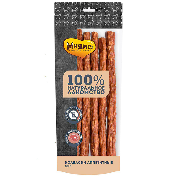 Лакомство Мнямс "Колбаски аппетитные" с говядиной и курицей, для собак, 80г