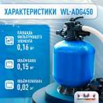 Песочный фильтр WL-ADG450 для бассейна до 64 м³, до 50 кг песка, до 8000 л/ч