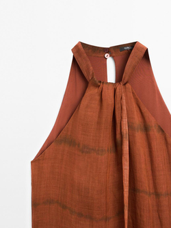 Massimo Dutti Длинное платье в полоску с горловиной халтер, черепичный