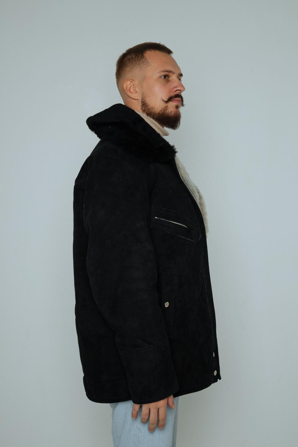 Дубленка Пилот, мужская дубленка из натуральной овчины ГОСТ: 5710-85 чёрная