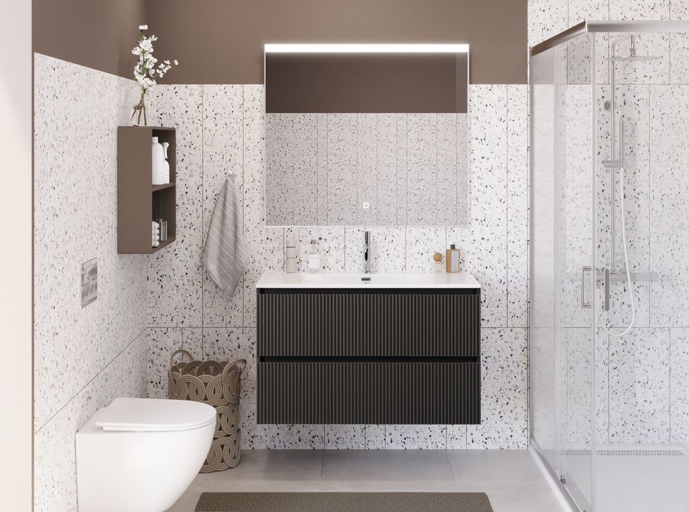 Тумба с раковиной подвесная BelBagno UNO-MINI-900-2C-SO-GSO Темно-Серый матовый, раковина белая BB-8099-3-90