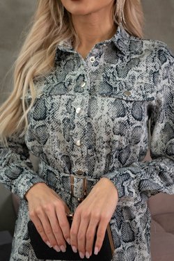 Платье-рубашка принт питон из мягкой джинсы