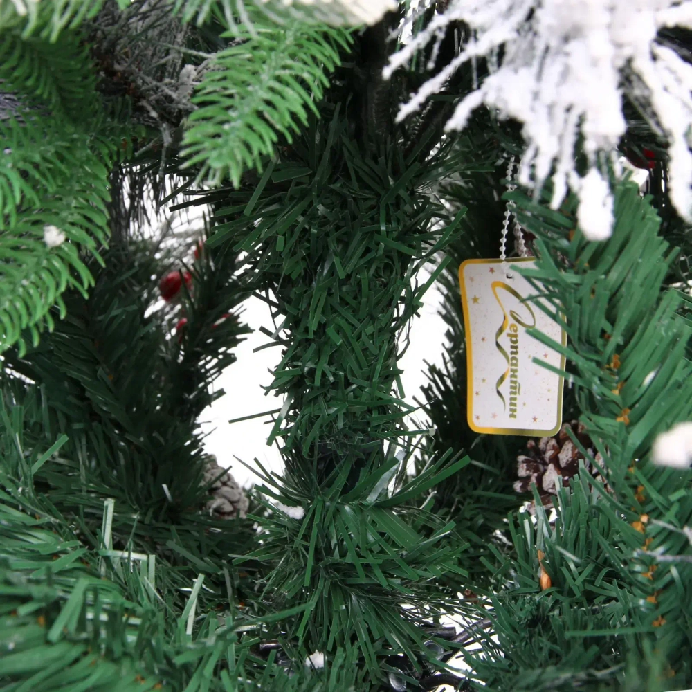 Елка «Грация» 180 см, ПВХ, леска, резина с белым напылением (шишки и ягоды), 842 ветки