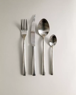 ZARA HOME СТОЛОВЫЙ НАБОР ИЗ 4 ПРЕДМЕТОВ С МАТОВЫМ СТАЛЬНЫМ ПОКРЫТИЕМ, СЕРЕБРО