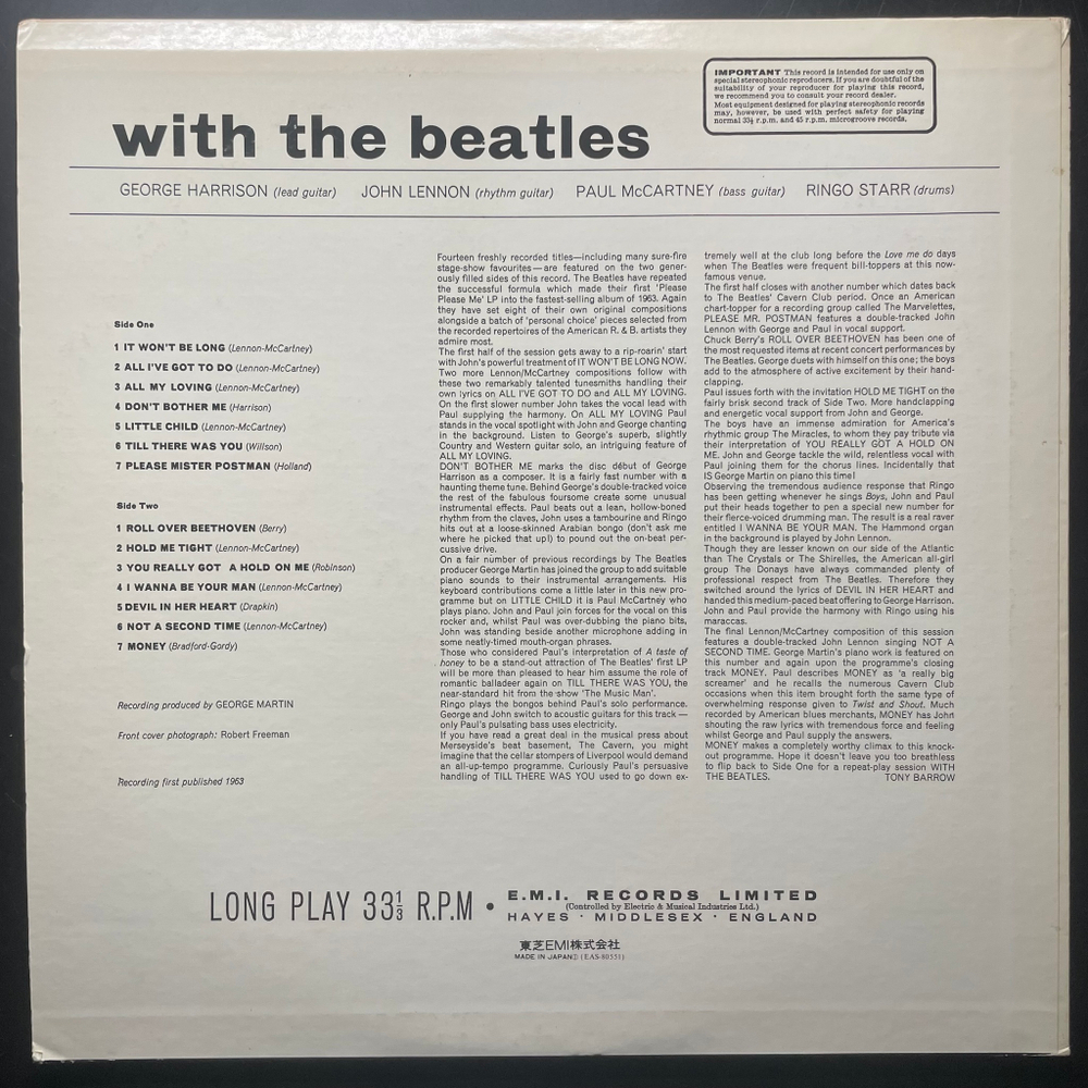The Beatles ‎– With The Beatles (Япония 1976г.)