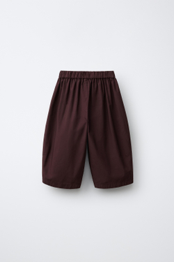 ZARA БРЮКИ-ШАРОВАРЫ ИЗ ПОПЛИНА, БАКЛАЖАННЫЙ