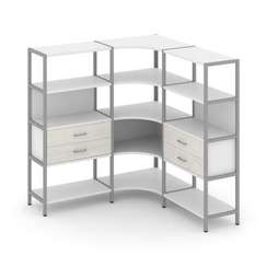 Shelf System Трехсекционный угловой стеллаж четырехярусный с ящиками SN.STMU-431 Белый/Дуб Наварра/М