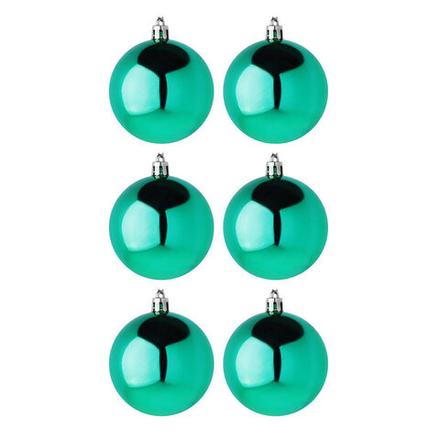 Набор елочных шаров 6 см, 6 шт., бирюза, пластик