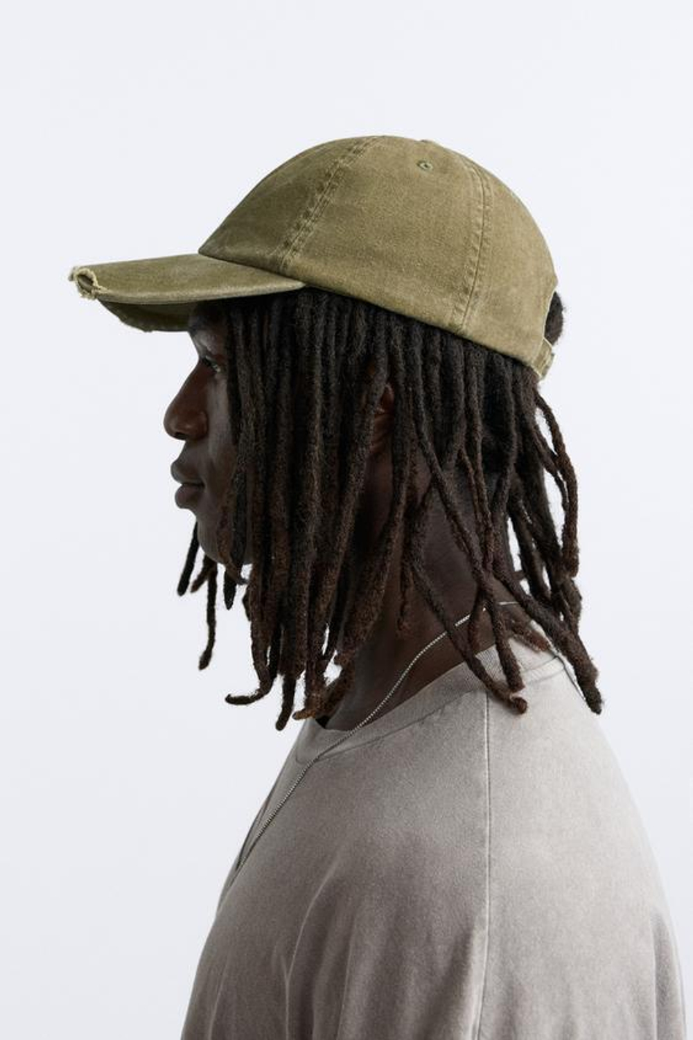 ZARA КЕПКА ИЗ СТИРАНОГО ДЕНИМА, ХАКИ