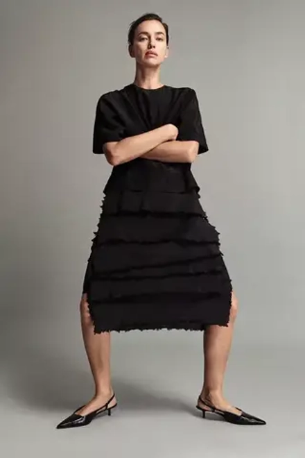 ZARA ПЛАТЬЕ С ВОЛАНАМИ — ZW COLLECTION, ЧЕРНЫЙ