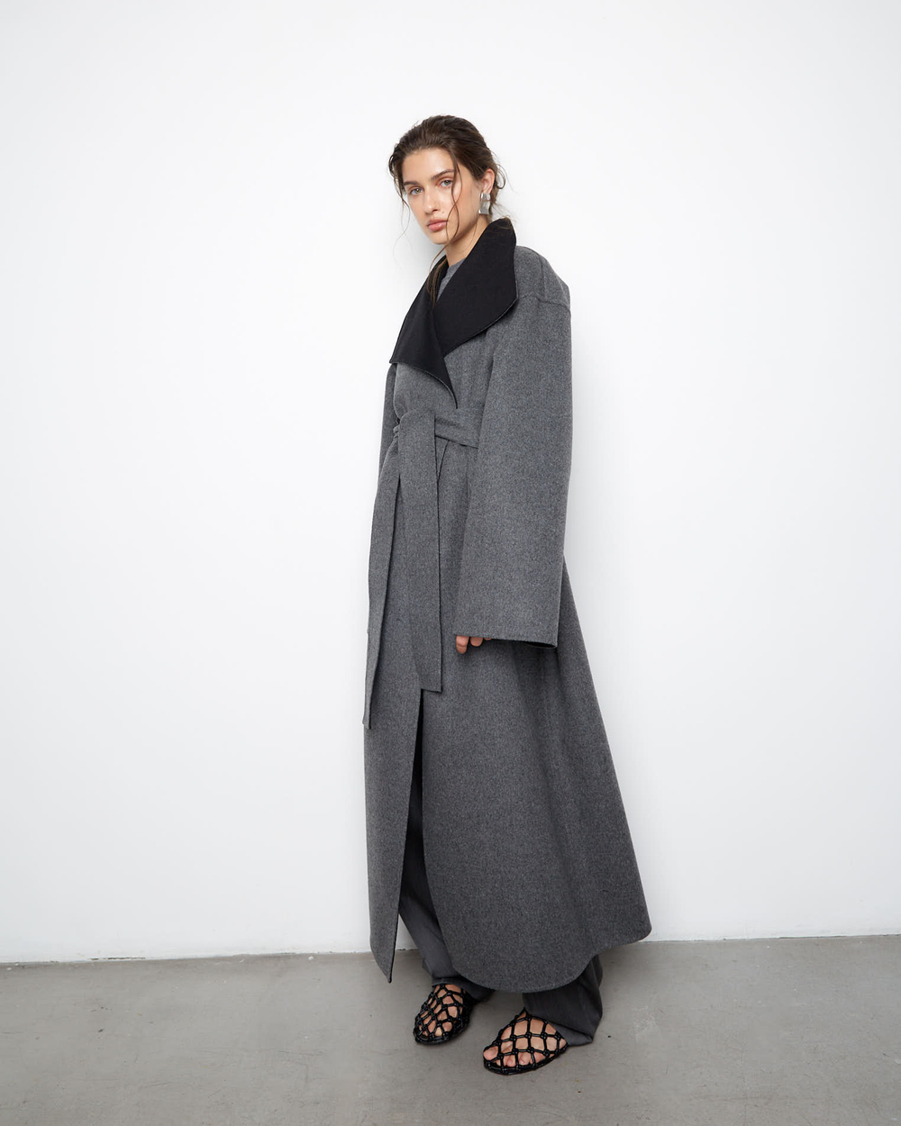 Пальто двухстороннее из шерсти Берберри серый/черный