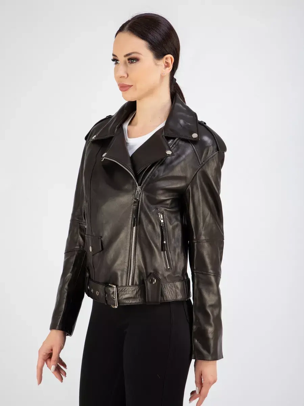 Куртка весенняя укороченная натуральная кожа на молнии